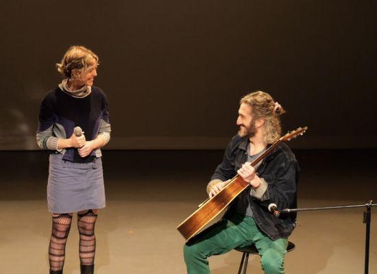 Local folk duo Ned and Wendy the Band perform at December Open Floor Night at BodyVox.