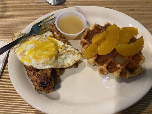 Peach cobbler chicken and waffles, delicious!