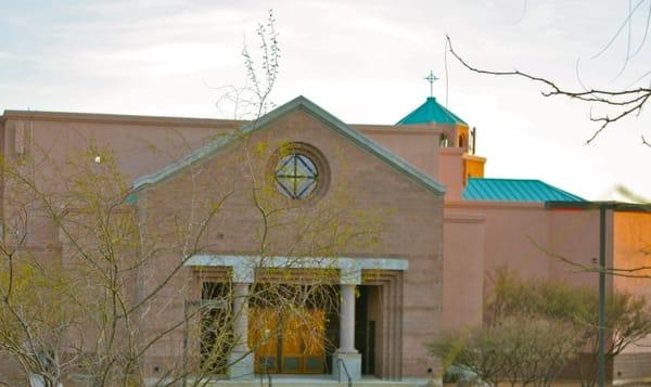 View of church from north parking lot.