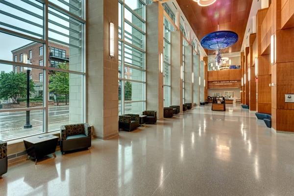 The John Dunham Atrium at the Richard and Gina Santori Public Library of Aurora.