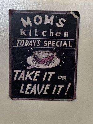 Sign in kitchen