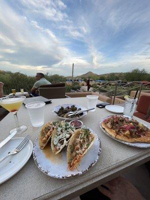 Tacos, flat bread, and Brussels sprouts