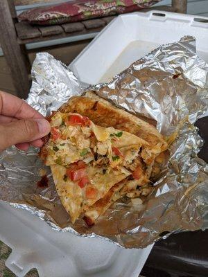 . (Chicken quesadilla with pico de Gallo and cheese pictured).