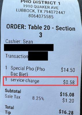 Surprise service charge for dine-in? No thanks!