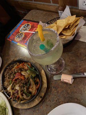 steak fajita special, lime margarita