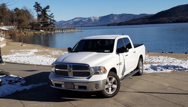 My 2018 Dodge Ram at lake George . What a beautiful view and an amazing truck I love it