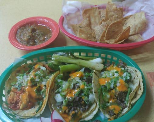 Delicious Carne Asada, Tripa, and Pastor (pulled pork w pineapples)$2 Tacos from Taqueria LA Costena