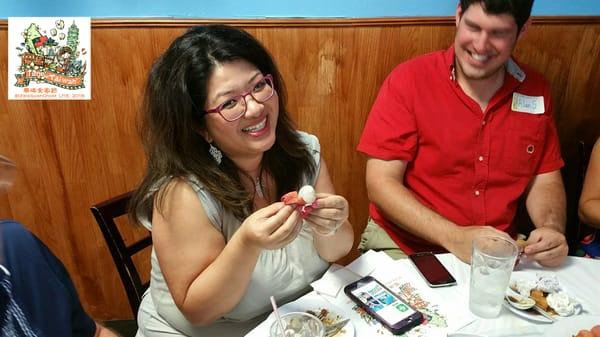 Cherry volunteered to demonstrate how to eat lychee. A popular fruit from Taiwan.