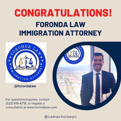 Congrats to Foronda Law for starting up a Professional Corporation! Thank you for choosing Camacho Law PC to assist you.