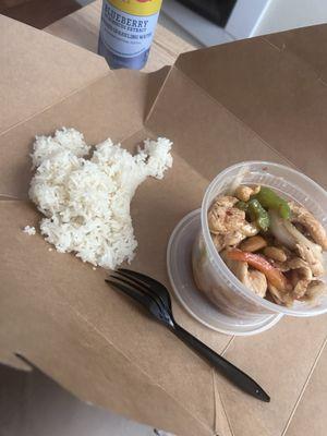 Cashew chicken and rice (slightly eaten)