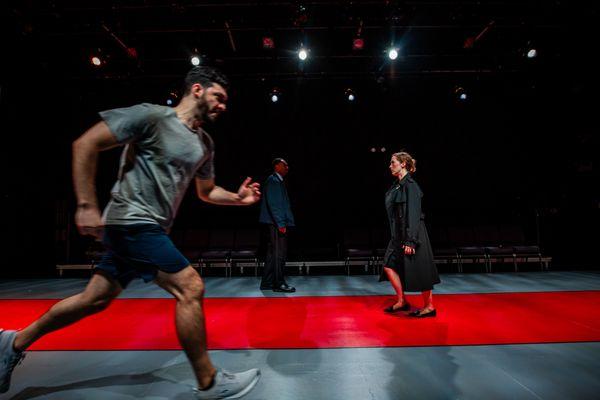 David Pica, Walter DeShields, and Alice Yorke in Once Upon a Bridge at the Louis Bluver Theatre at the Drake