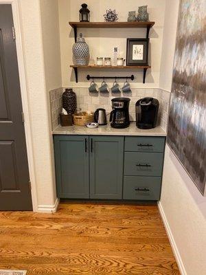 New cabinet in a custom color for the coffee bar