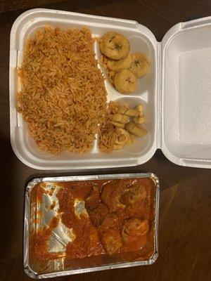 Jollof rice, Chicken, plantains