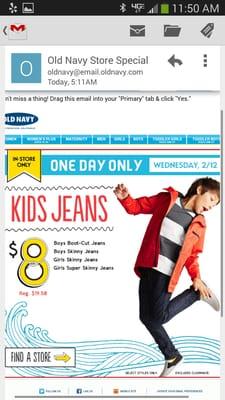 Be warned...thus ad does not mean you will be able to actually get these items at Old Navy at this price...at least at Tyrone.