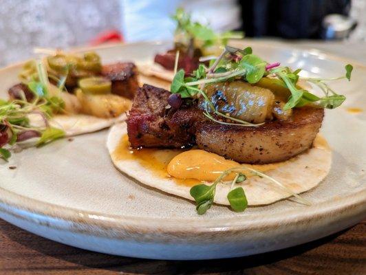 Samgyeopsal-Gui. Pork Belly Tacos. $24. Vinegar glaze, grilled pineapple, flour tortilla, ginger mayo.