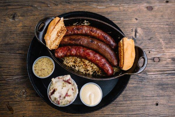 Beer Garden Platter with 3 house-made wurst.