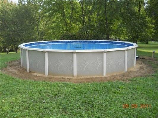 24 Round Pool Before Black Border Outline Landscaping