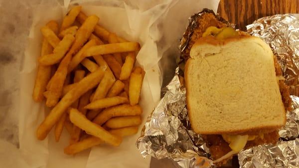 Tripe sandwich and fries. Not pictured: complimentary can of Diet Pepsi