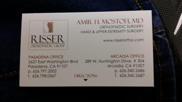 Dr. Mostofi's Business Card