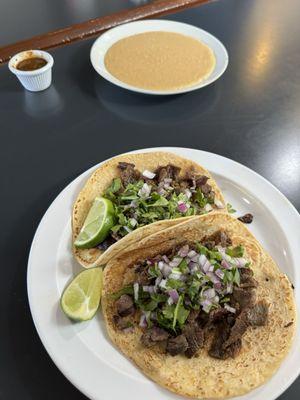 Carne asada tacos with beans no rice