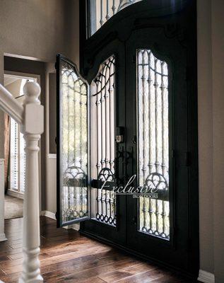 Operable glass panels iron door