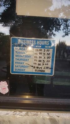 Summer hours are different than those posted on yelp.