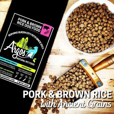 For Less Active & Older Dogs- Argos' low fat, low protein, low calorie Pork & Brown Rice formula is ideal.