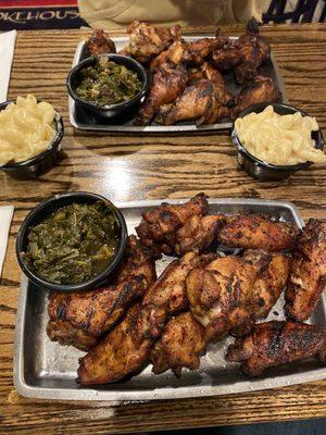 The first order of wings, collards, and Mac & cheese