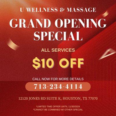 Grand Opening Special
All Services
$10 OFF
*Limited Time Offer Until 11/30/2024
*Cannot be Combined w/ Other Special