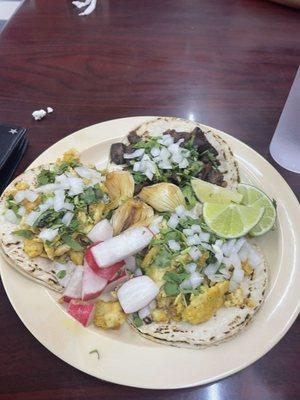 Chicken and steak tacos