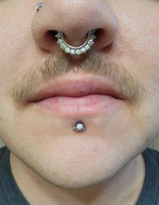 Traditional center labret (opal and CZ Leroi)