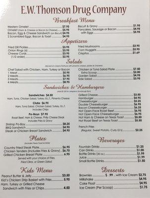 Updated menu as of 16Dec2020