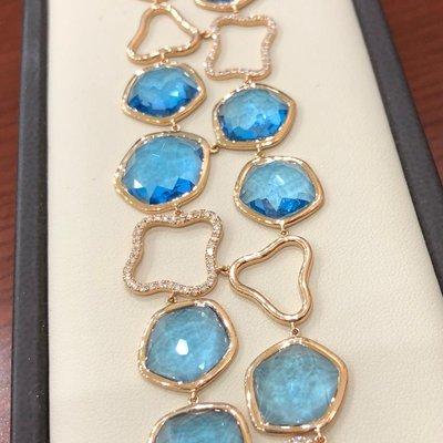 Blue Topaz, Diamond, and 14KT Rose Gold Ladies Bracelet