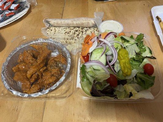 Buffalo finger garden salad with Greek dressing. So gooood