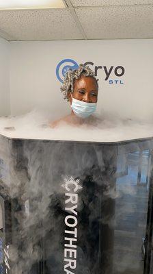 Me getting Cryotherapy crazy cold but helps with pain plus weight loss I hear.