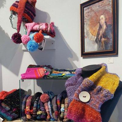 Available for a limited time each year - hand knit winter hats and cowls.