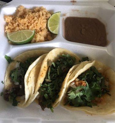 Tacos left to right: steak, pastor, pollo