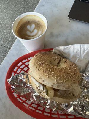 Bagel with cream cheese and pickled veggies