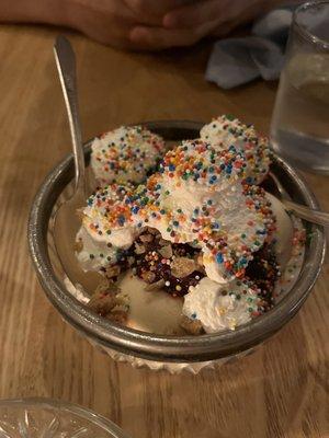 Oatmeal ice cream with blackberry sauce. Heavenly!