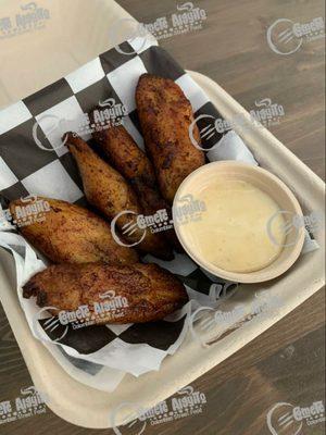 Sweet plantains with Queso dip.