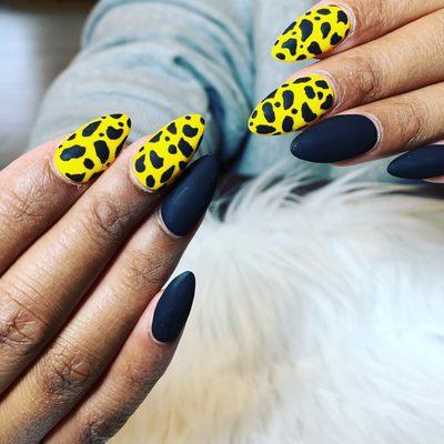 Her favorite Cow print designs with matte look by Nick.