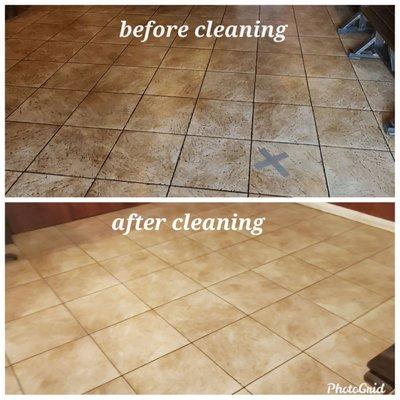 The entrance floor with high traffic which has never had professional clean for 5 years (only mop daily with bleach)