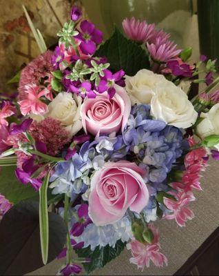 Spring arrangement with hydrangeas