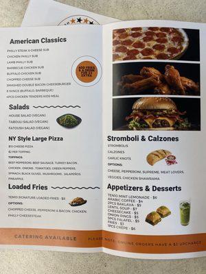 American & desserts menu