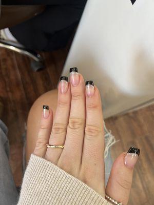 Full acrylic set, black french tip with sparkles!