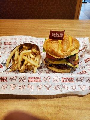 double bacon cheeseburger with cold fries