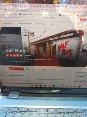 Yelp page for Half Nuts