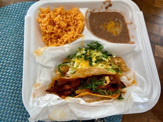 Flautas, Pastor Taco, rice and beans (btw, rice and beans were on point!)