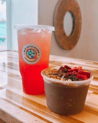 Energy tea and smoothie bowl combo.