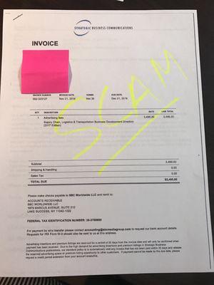 SCAM ALERT!! Do not be fooled into paying this invoice. DO NOT GET ROBBED!!